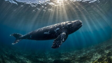 Beneath the Surface: The Grace of a North Atlantic Right Whale in Illuminated Waters