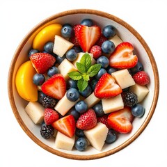 Obraz premium top view of strawberries and blueberries in a bowl isolated on a white background for web, print or creative projects
