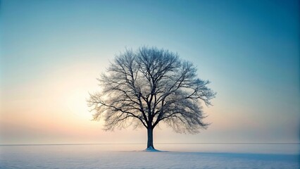 Solitary Frost-Covered Tree in a Winter Landscape at Dawn