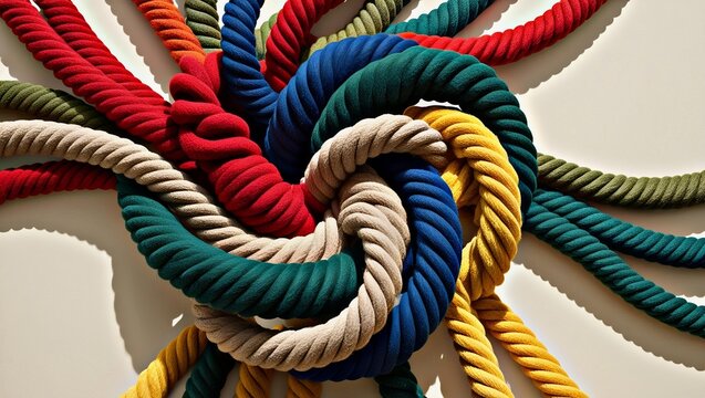 thick intertwined ropes in various colors