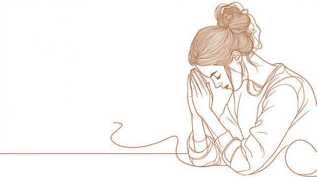 recommend clip art: Young woman praying. Continuous line drawing. Vector illustration.