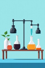 Sterile setup with lab equipment and labeled bottles