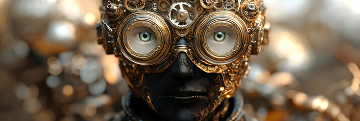 Fototapeta premium A 3D Rendered Portrait of a Steampunk Figure with Goggles and Cogs