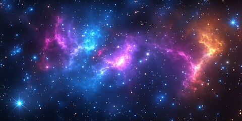 Vibrant nebula with glowing clouds and stars in deep space.