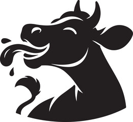 Obraz premium A silhouette of a cow with its tongue out happily licking