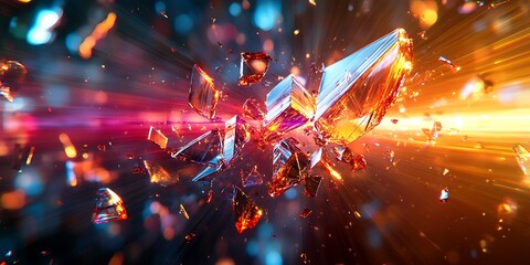 Fototapeta premium Shattering crystal explosion with vibrant colors and dynamic energy.
