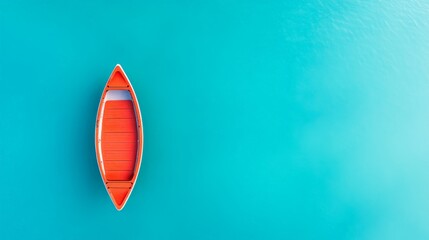 Solitude on the Water: A lone red canoe rests serenely on a vast expanse of turquoise water, evoking a sense of tranquility and introspection.