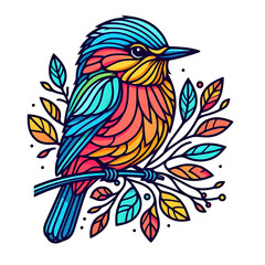 Obraz premium Colorful Bird Illustration with Leaves and Branches