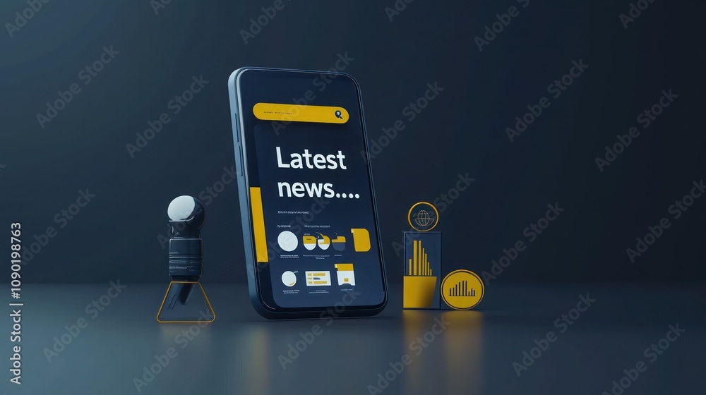 Aufkleber A smartphone displaying news updates with various graphical elements.