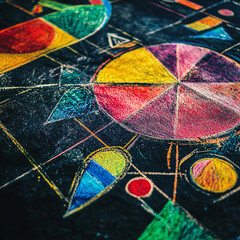 Fototapeta premium colorful abstract chalk drawing on black surface