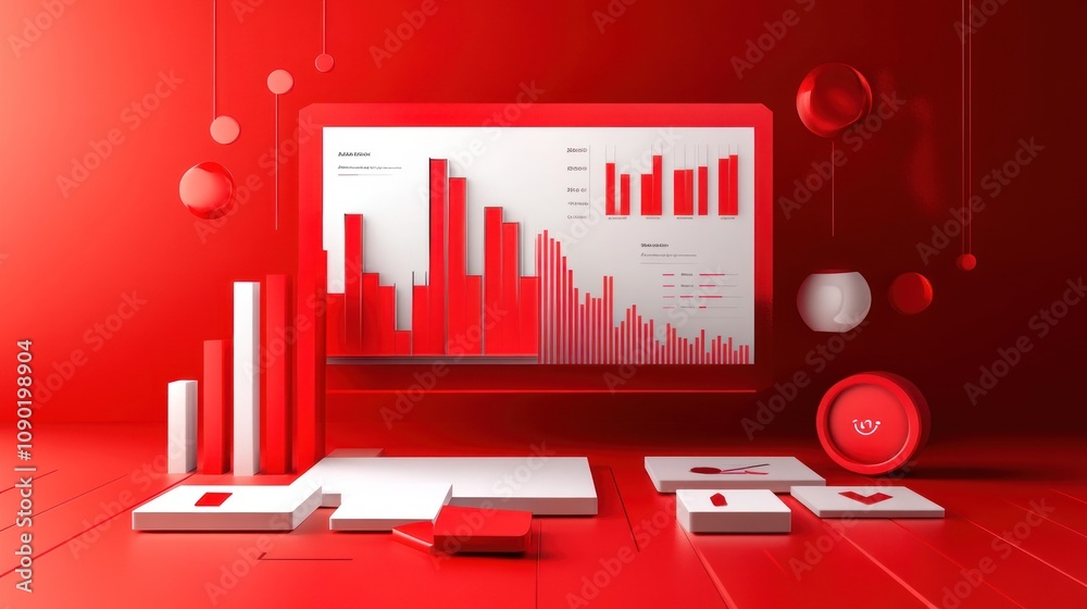 Aufkleber A vibrant red-themed digital workspace featuring graphs and data visualizations.