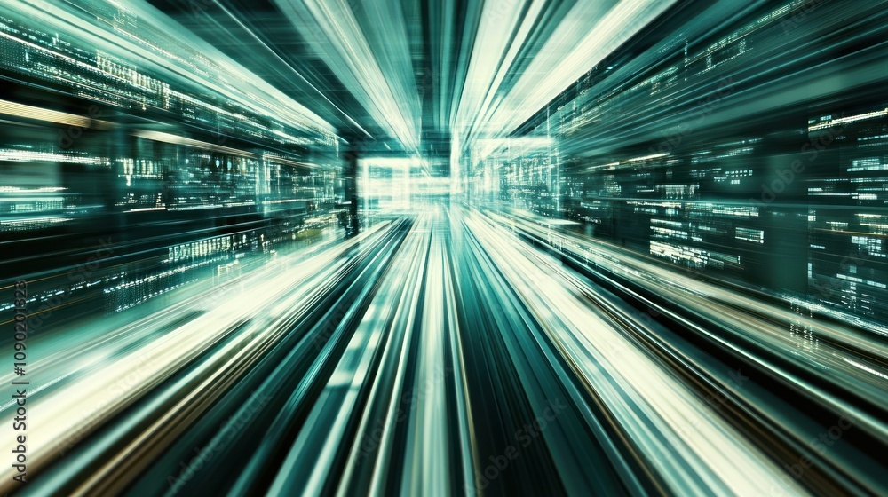 Aufkleber A dynamic, abstract representation of speed and motion through a futuristic environment.