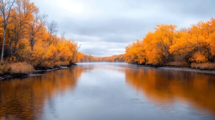 Obraz premium Autumn river serenity nature landscape vibrant colors tranquil environment scenic view peaceful concept