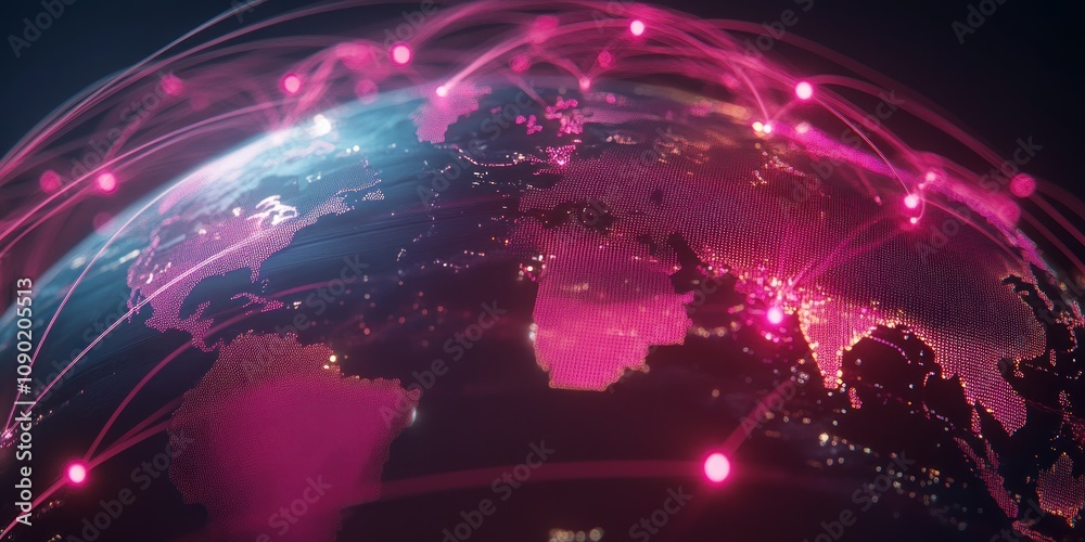 Aufkleber A digital representation of a global network, showcasing interconnected regions and data flow.