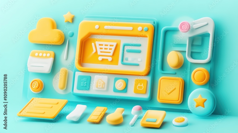 Aufkleber a colorful collection of 3d icons for an online shopping interface.