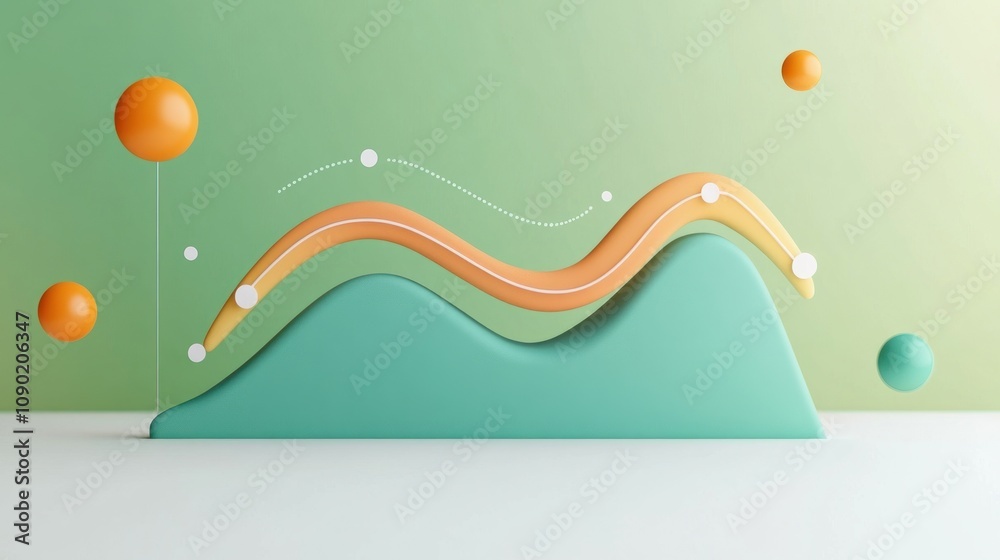 Poster abstract 3d illustration with curves and spheres on a gradient background.