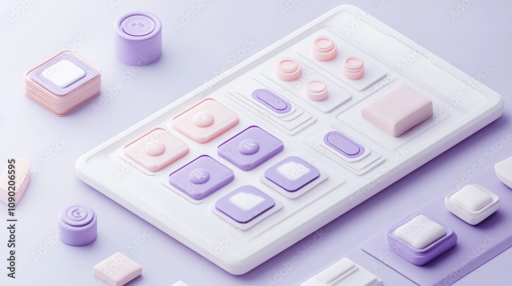 Poster A collection of pastel-colored UI elements arranged on a soft background.