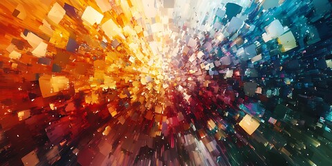 Obraz premium Abstract colorful explosion of geometric shapes, dynamic and vibrant.