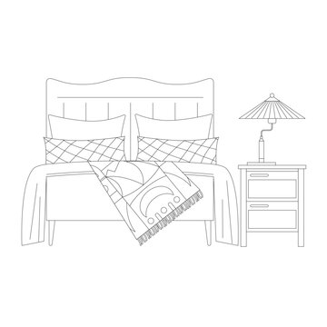 recommend clip art: a outline vector illustration of a Scandinavian style interior decor and furniture