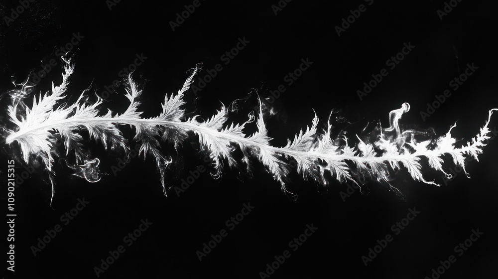 Poster A striking black-and-white image of a delicate, fern-like structure resembling frost patterns.