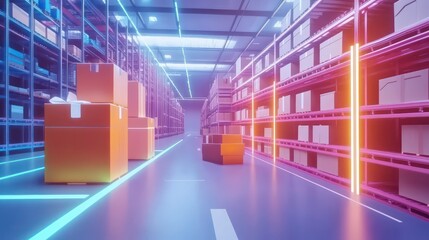 Smart warehouse management system using augmented reality technology to identify package picking and delivery . Future concept of supply chain and logistic business