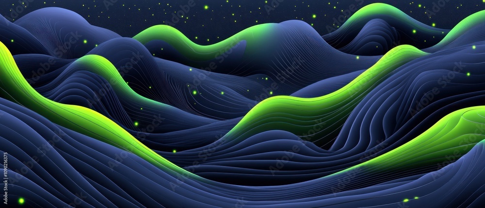 Aufkleber Abstract waves in dark colors with glowing accents create a dynamic visual landscape.