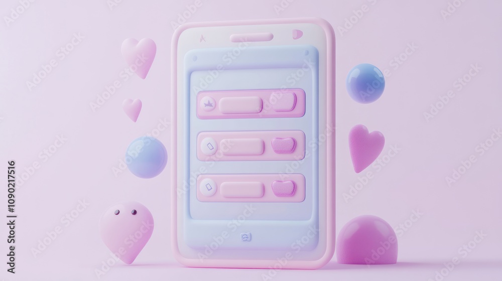 Aufkleber a pastel-themed interface with buttons and decorative shapes, suggesting a playful design.