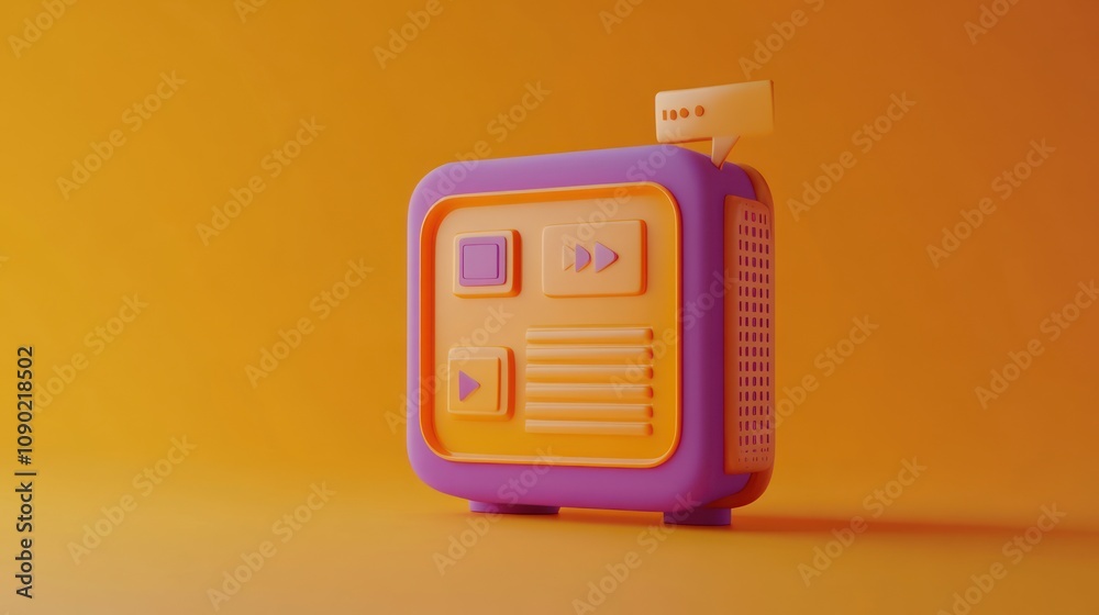 Poster A colorful retro-style audio device with buttons, designed for music playback.