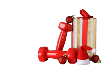 PNG, Sport, new year, red dumbbells isolated on white background.