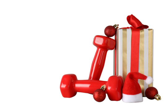 PNG, Sport, new year, red dumbbells isolated on white background.