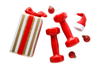 PNG, Sport, new year, red dumbbells isolated on white background.