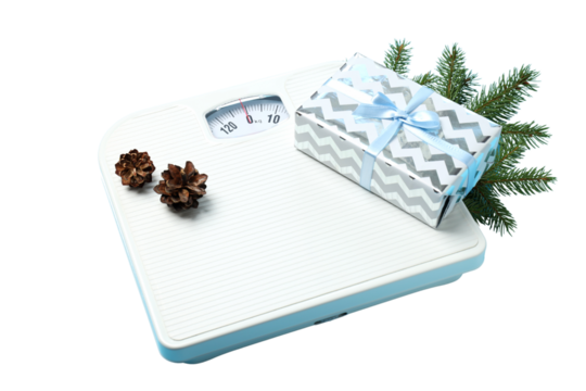 PNG, New Year's sport, scales with New Year's decor, isolated on a white background.