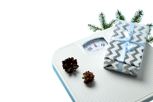 PNG, New Year's sport, scales with New Year's decor, isolated on a white background.