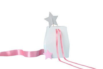 Obraz premium PNG, Mystery box, pink bag with bow, isolated on white background.