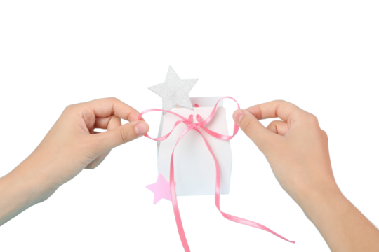 PNG, Mystery box, pink bag with bow, isolated on white background.