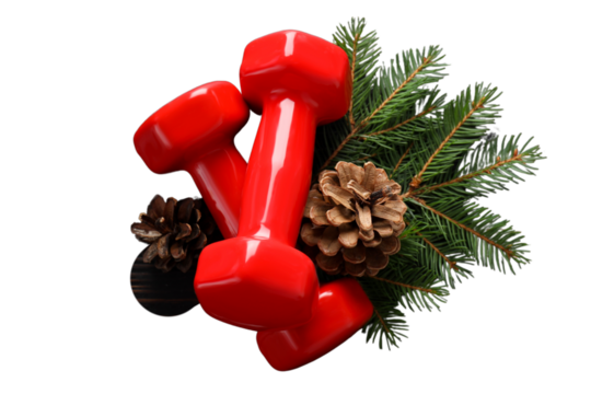 PNG, Sport, new year, red dumbbells isolated on white background.