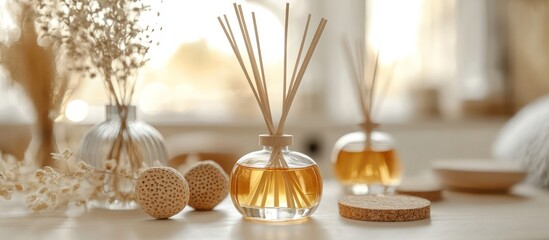 Fototapeta premium Reed Diffuser and Dried Flowers: A Relaxing Home Fragrance