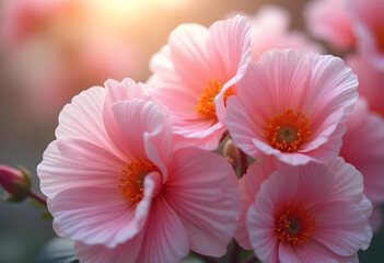 Beautiful pink flowers with delicate petals and vibrant orange centers create serene and uplifting atmosphere, perfect for nature lovers