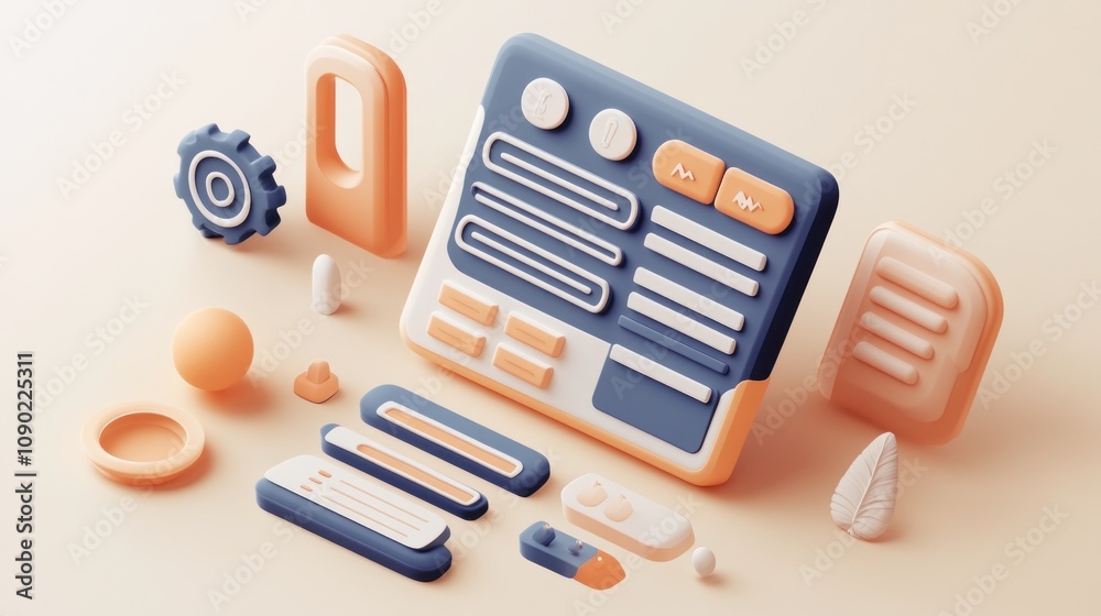 Fototapete A collection of abstract UI elements and icons in soft colors, representing digital design.
