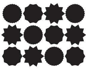 Sunburst promotion tag, starburst speech bubbles, bursting sticker promo badges. Explosion star button vector illustration.