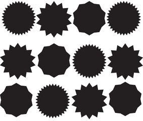 Sunburst promotion tag, starburst speech bubbles, bursting sticker promo badges. Explosion star button vector illustration.