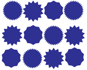 Sunburst promotion tag, starburst speech bubbles, bursting sticker promo badges. Explosion star button vector illustration.