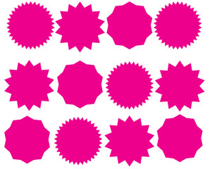 Sunburst promotion tag, starburst speech bubbles, bursting sticker promo badges. Explosion star button vector illustration.