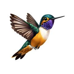 Fototapeta premium Vibrant Hummingbird in Flight Jewel-toned Feathers Against White Background