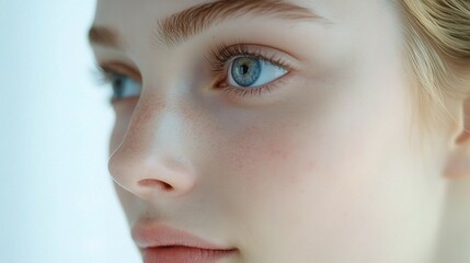 Obraz premium Woman Applying Skincare Cream in Beauty Photoshoot, Close-Up of Fresh Face and Radiant Skin; Capturing the Essence of Skincare Routine and Natural Beauty