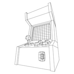 Arcade retro game machine. Wireframe low poly mesh vector illustration.