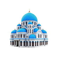 Fototapeta premium Majestic Blue-Domed Cathedral 3D Render of Architectural Masterpiece