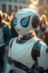 Fototapeta premium White Robot with Blue Eyes