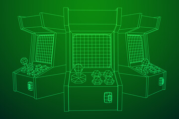 Arcade retro game machine. Wireframe low poly mesh vector illustration.