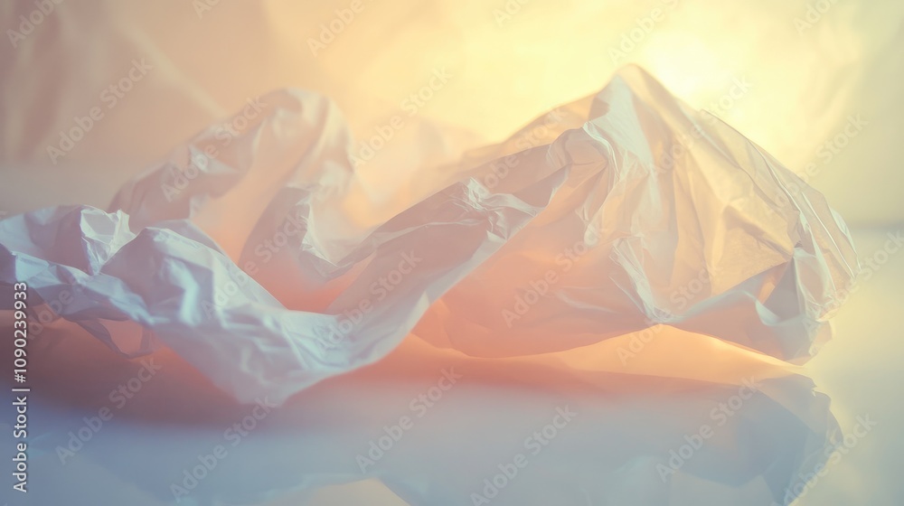 Aufkleber crumpled white paper on smooth surface with soft lighting creating an abstract artistic image ideal 